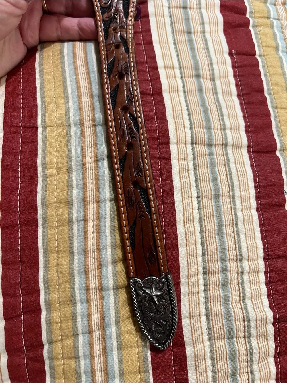 Justin Boots Brown Leather Western Belt with Ornate Silver Buckle